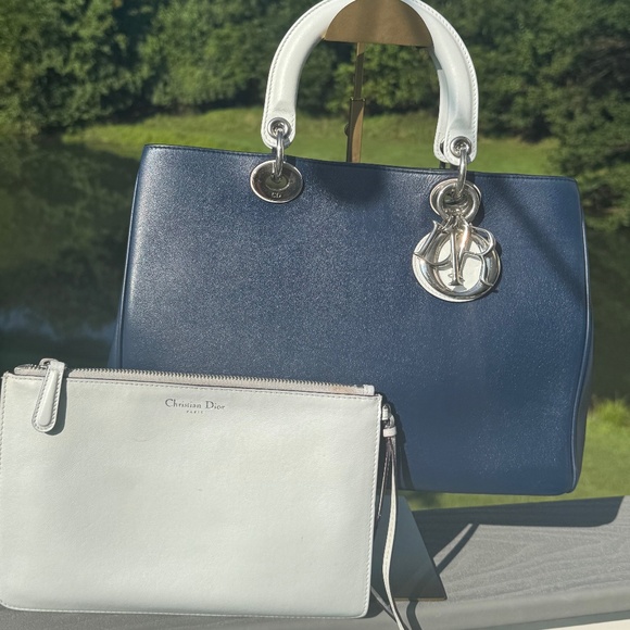 Christian Dior Diorissimo Tote – Blue Calfskin with White Handles- with COA - Picture 1 of 4